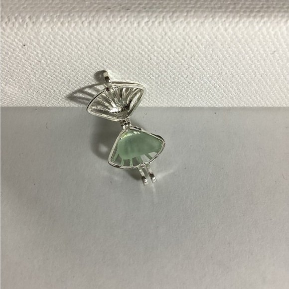 Sea foam green sea glass necklace in silver seashell locket - Picture 2 of 2
